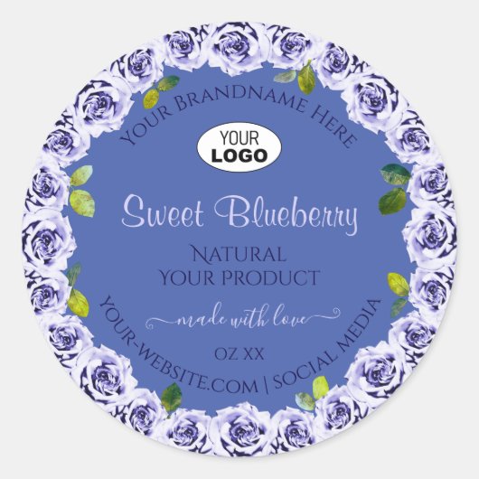 Lovely Blue Product Package Labels Niedliche Rose Runder Aufkleber (Vorderseite)