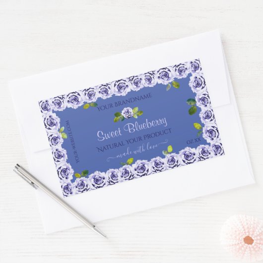 Lovely Blue Product Packaging Labels Niedliche Ros Rechteckiger Aufkleber (Umschlag)