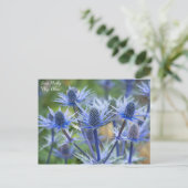 Lovely Blue Sea Holly Floral Postcard Postkarte (Stehend Vorderseite)