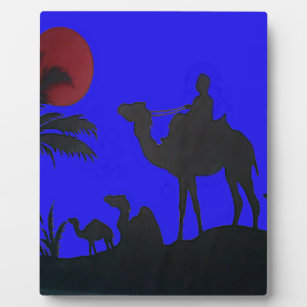 Lovely Blue Sky Sunset Camel Safari Silhouette Fotoplatte