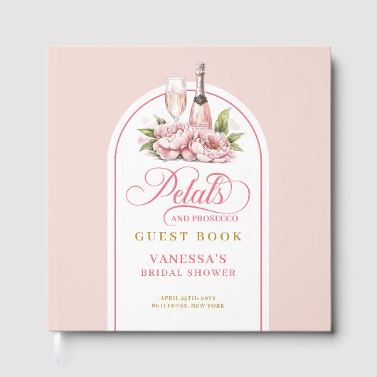 Lovely blush and gold petals prosecco guest book gästebuch (Vorderseite)