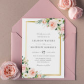 lovely blush pink floral frame wedding invitation einladung