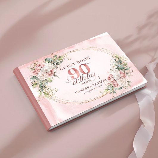 Lovely Blush Pink Gold Eucalyptus 90th Birthday   Gästebuch