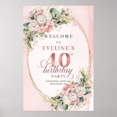 Lovely Boho Dusty Pink Greenery 40th Birthday   Poster (Vorne)