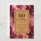 Lovely Burgundy Blush Gold Style 60th Birthday   Einladung (Vorderseite)