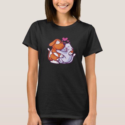 lovely cat and dog hug design living in peace frie T-Shirt (Vorderseite)