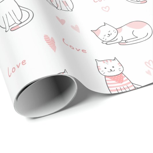 Lovely Cat Pattern Design Wrapping Paper Geschenkpapier (Rolleneckpunkt)