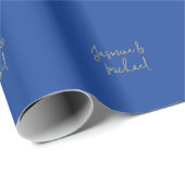 Lovely Chic Calligraphy Couple Names Blue & Gold Geschenkpapier (Rolleneckpunkt)