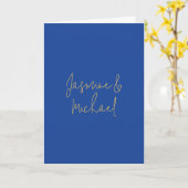 Lovely Chic Calligraphy Couple Names Blue & Gold Karte (Gelbe Blume)