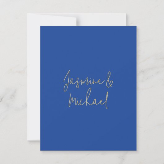Lovely Chic Calligraphy Couple Names Blue & Gold Mitteilungskarte (Vorderseite)