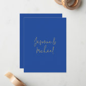 Lovely Chic Calligraphy Couple Names Blue & Gold Mitteilungskarte (Vorderseite/Rückseite Beispiel)