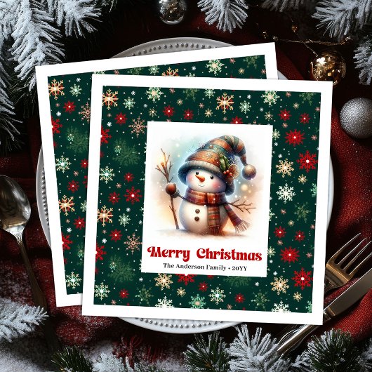 Lovely Christmas Snowman Napkins Editable Custom Serviette