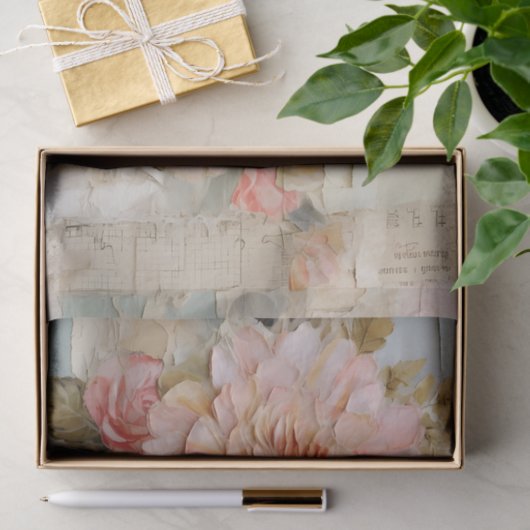 Lovely Collage with Painted Florals on Torn Paper Seidenpapier (Geschenk)