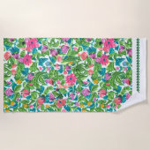 Lovely colorful summer flower pattern green pink strandtuch (Vorderseite)