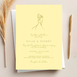 Lovely Couple Drawn Script Butter Yellow Wedding Einladung