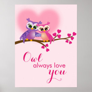 Lovely Couple Owls on a Branch Poster