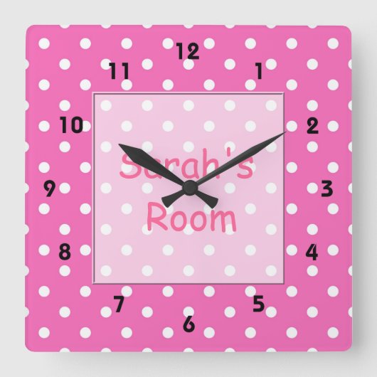 Lovely, cute customize, personal pink polka dots quadratische wanduhr (Vorderseite)