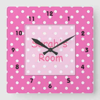 Lovely, cute customize, personal pink polka dots quadratische wanduhr