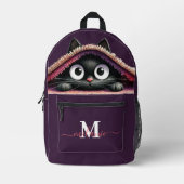 Lovely Cute Kitten Custom Monogram Script Name Bedruckter Rucksack (Vorderseite)