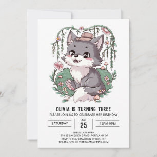Lovely Dreamy Digital Wolf Geburtstag Einladung