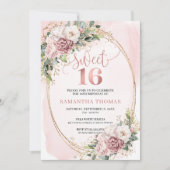 Lovely Dusty Pink Floral Greenery Sweet Sixteen  Einladung (Vorderseite)