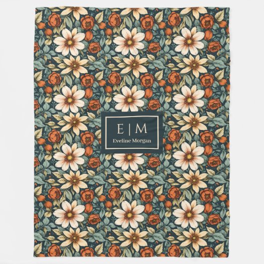 Lovely Fall Flowers Sage Olive Copper Rust Blanket Fleecedecke (Vorderseite)