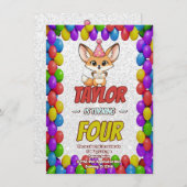 Lovely Fennec Fox 4th Birthday Invitation Einladung (Vorne/Hinten)