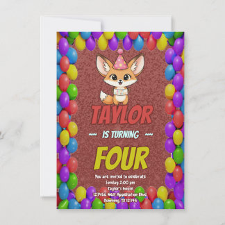 Lovely Fennec Fox 4th Birthday Invitation Einladung