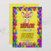 Lovely Fennec Fox 4th Birthday Invitation Einladung (Vorne/Hinten)