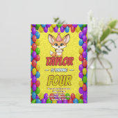 Lovely Fennec Fox 4th Birthday Invitation Einladung (Stehend Vorderseite)
