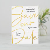 Lovely Gold Foil Script Minimal Save the Date Folieneinladung (Stehend vorne)