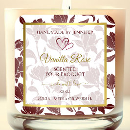 Lovely Gold Maroon Colored Floral Product Labels Quadratischer Aufkleber