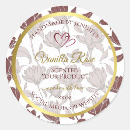 Lovely Gold Maroon Colored Floral Product Labels Runder Aufkleber