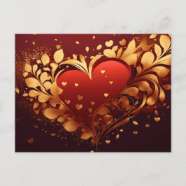 Lovely Heart and Floral golden decorative Design Feiertagspostkarte