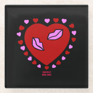 Lovely Heart Kisses Glass Untersetzer