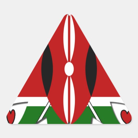 Lovely Hearts Kenya: Flag Art Motif Dreieckiger Aufkleber (Vorderseite)