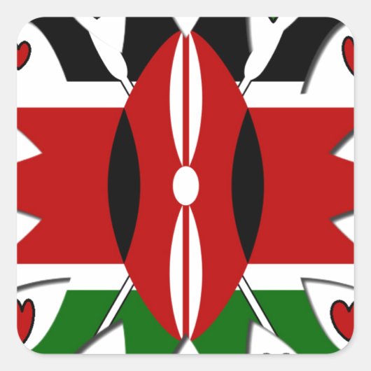 Lovely Hearts Kenya: Flag Art Motif Quadratischer Aufkleber (Vorderseite)