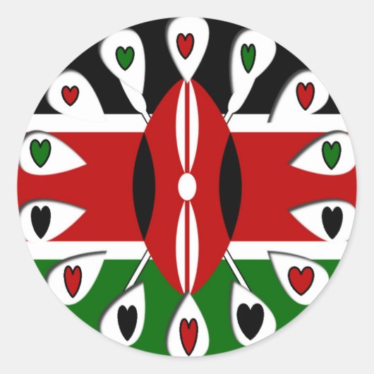 Lovely Hearts Kenya: Flag Art Motif Runder Aufkleber (Vorderseite)