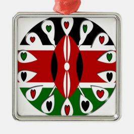 Lovely Hearts Kenya: Flag Art Motif Silbernes Ornament