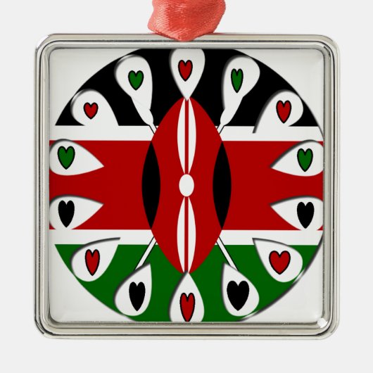 Lovely Hearts Kenya: Flag Art Motif Silbernes Ornament (Vorne)