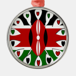 Lovely Hearts Kenya: Flag Art Motif Silbernes Ornament