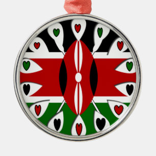 Lovely Hearts Kenya: Flag Art Motif Silbernes Ornament