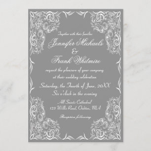 Lovely Lace Frame Gray Wedding Einladung
