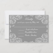 Lovely Lace Frame Gray Wedding RSVP Karte (Vorderseite)