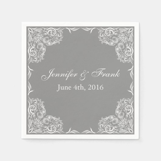 Lovely Lace Frame Gray Wedding Serviette (Vorderseite)