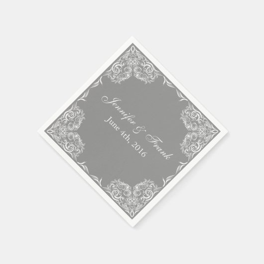Lovely Lace Frame Gray Wedding Serviette (Ecke)