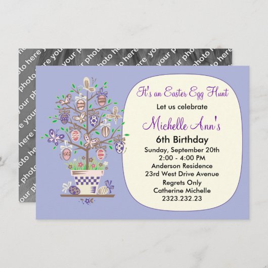 Lovely Lavender Ostereier Hunt Einladung (Vorne/Hinten)