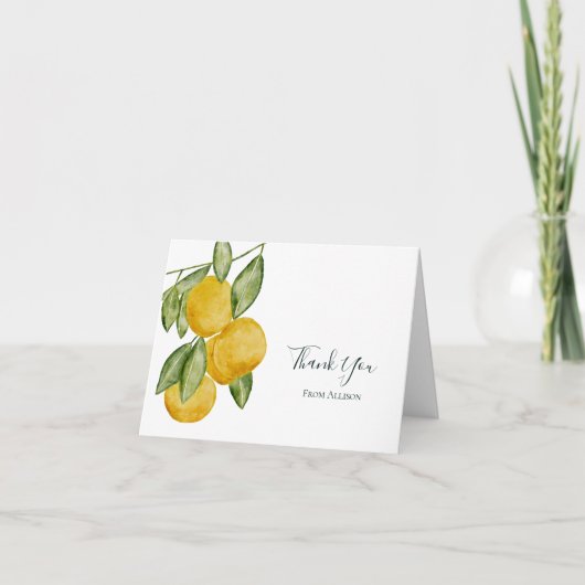 Lovely Lemon Tree Branch Watercolor Personalisiert Dankeskarte (Vorderseite)