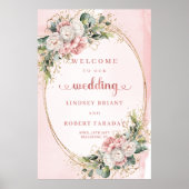Lovely Light Pink Rose Gold Floral Wedding Sign Poster (Vorne)