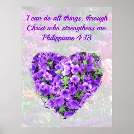 LOVELY LILA FLORAL BIBLE VERSE PHILIPPIANS 4:13 POSTER